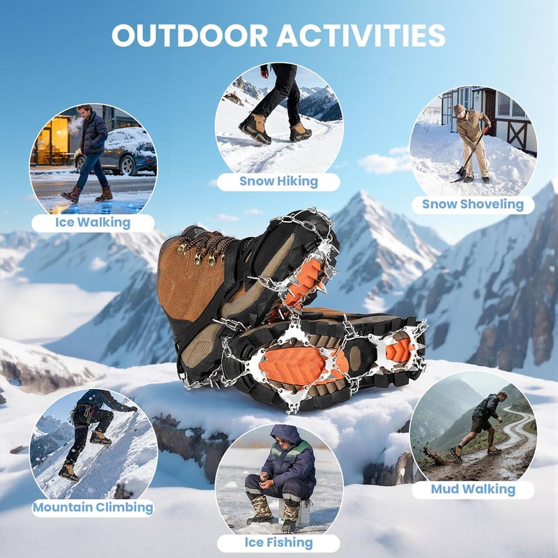 AOOELLO Crampons for Shoes with 28 Stainless Steel Spikes, Anti Slip Crampons for Hiking Boots Women Men, Ice Cleats Traction Snow Grips for Hiking Jogging Fishing Walking Climbing Mountaineering - Image 5